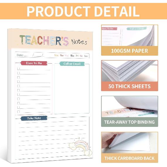 Teacher Notepad - To Do List Notepad, Teacher Appreciation Gifts Planner, 50 Sheets, 5.6 x 8.3 Inches Tear-Off Notepads for Stationery Must-Have