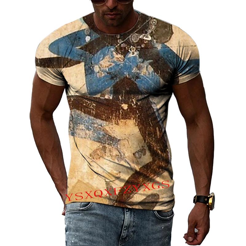China Dunhuang Mural Art 3D Harajuku Printed Men's And Women's Summer Short-Sleeved Round Neck Literary Fashion T-shirt Top