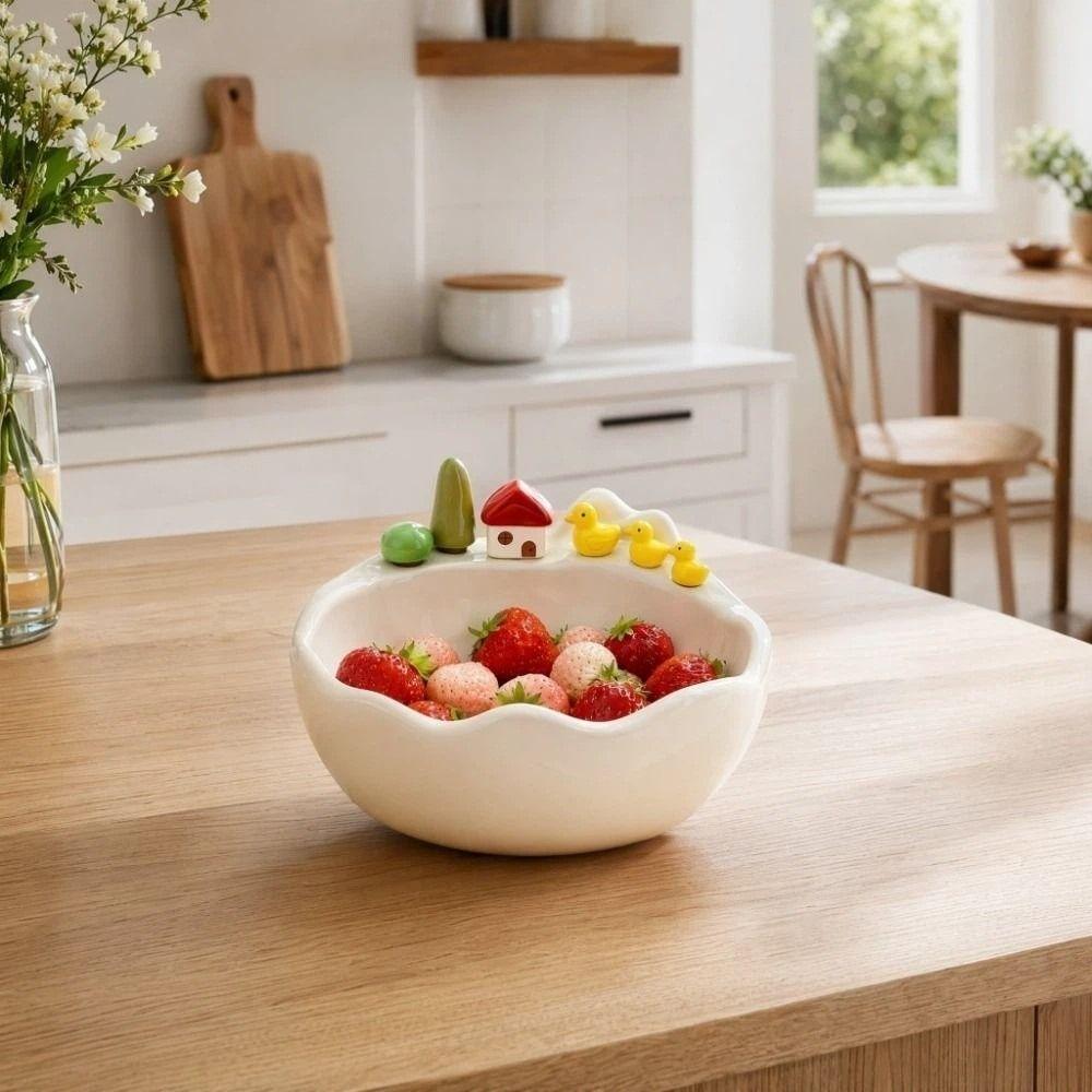 Cartoon Fruit Bowl with Fork Decoration Snack Plate Creative Fruit Serving Plate  Dining Table