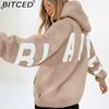 BITCED Damenmode Print Verdicktes Vielseitiges Langarm Oversize Kapuzensweatshirt