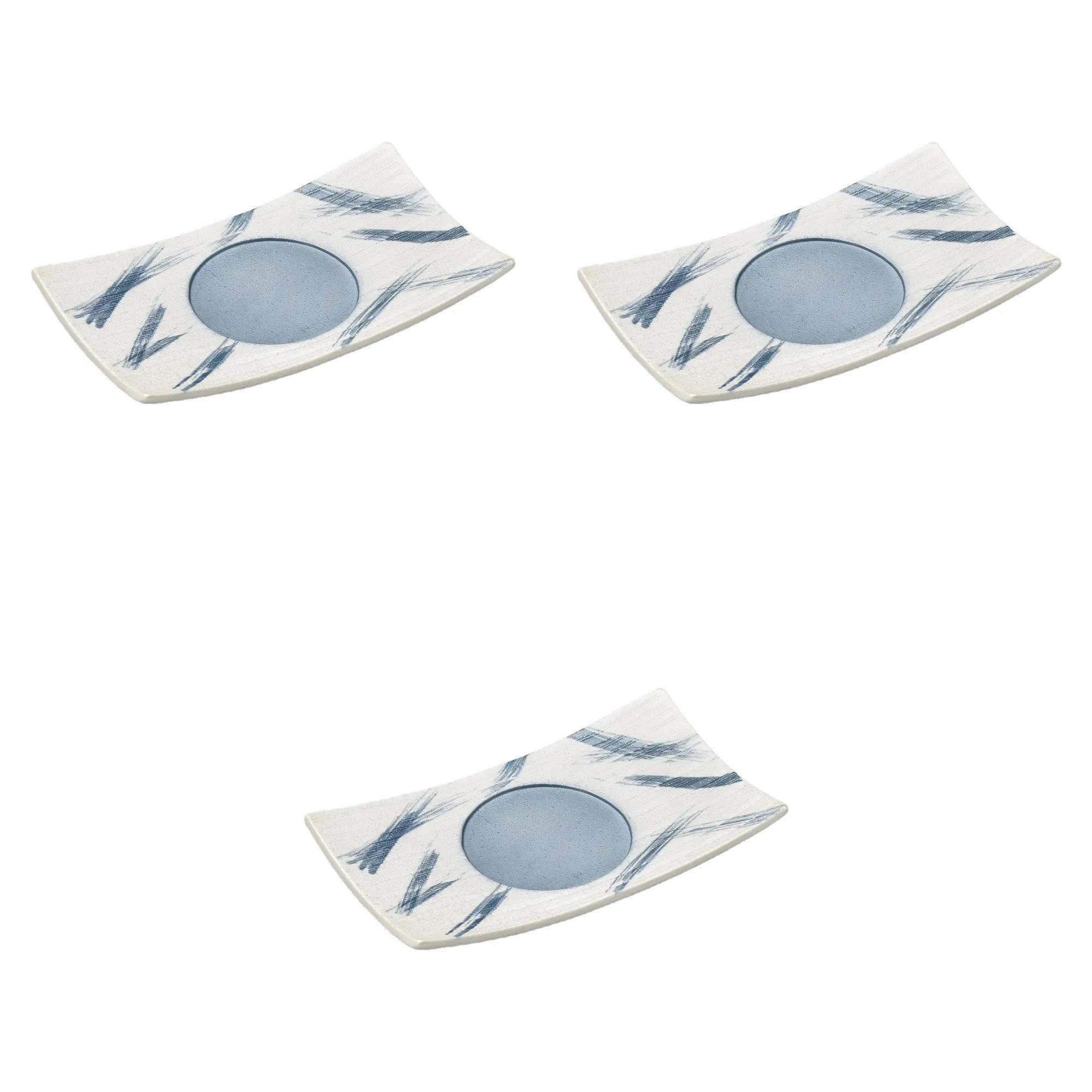 

Набор из 3 серебристо-глазурованных синих матовых керамических тарелок x x Керамические тарелки Setomonohonpo [24.2 13.8 3.5 см]