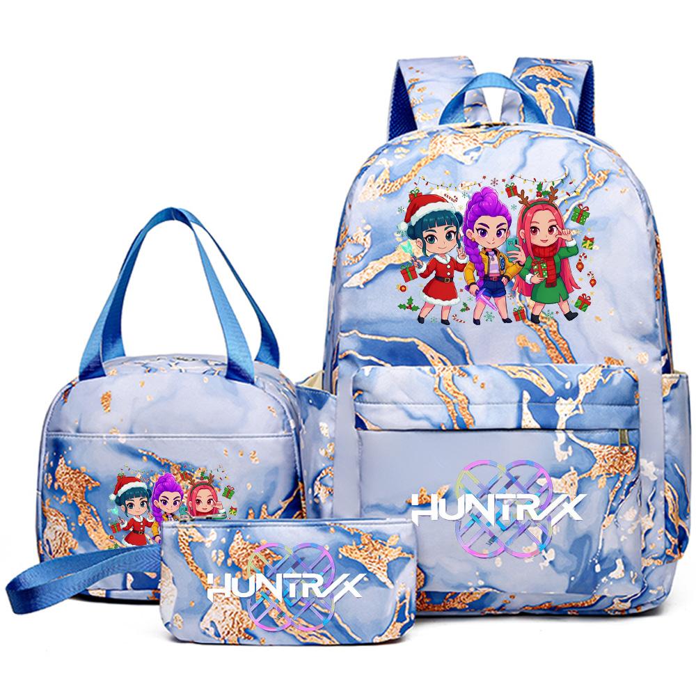 3Pcs/set Christmas K-pop Printed Backpack Handbag Pencil Case for Teenager Student Girl Boy Bookbag Schoolbag Women Large Capacity Travel Bag Kid Gift