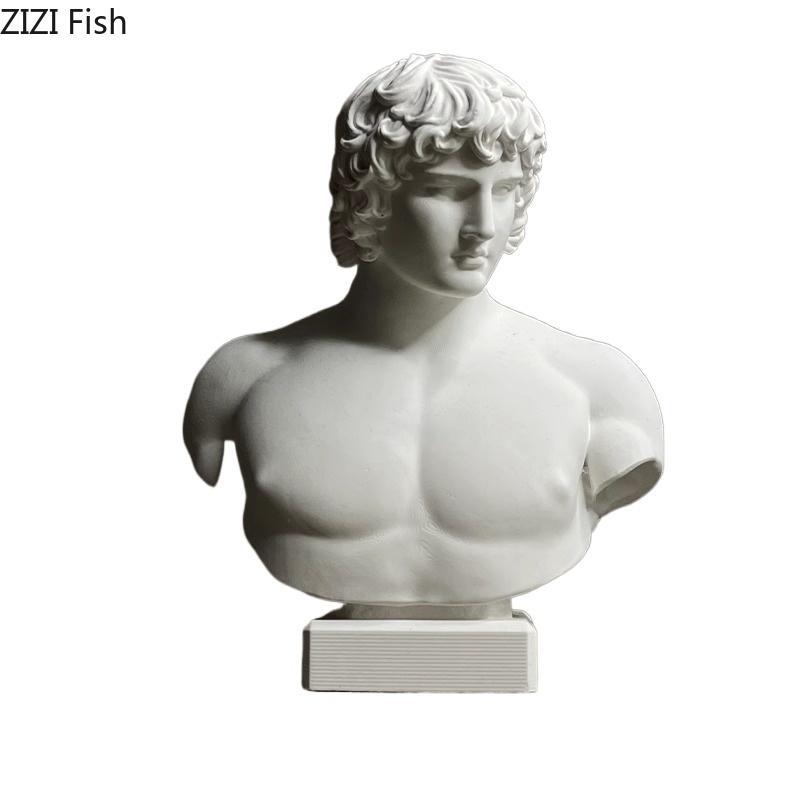 Antinous Figures Plaster Statue Desk Decoration Ornaments Classical Artwork Half Body Characters Sculpture Room Aesthetic Decor
