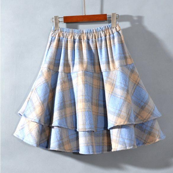 Retro Wollrock Hohe Taille Karomuster Herbst Winter College-Stil Figurbetont Kurzer Rock Rot A-Linien-Rock
