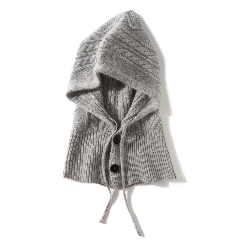 Soft and Glutinous Cashmere Autumn and Winter New Women's Casual Ear Protecting Neck Cap Knitted Warm Button Up Drawstring Hat