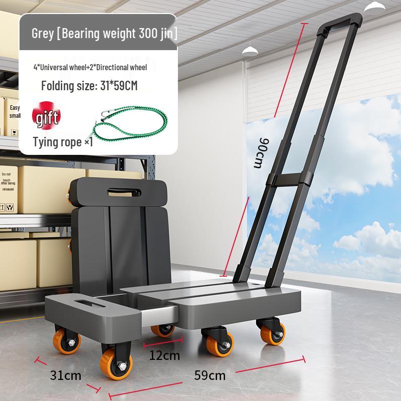 Compact Six-Wheel Telescopic Flatbed Hand Truck with Silent Foldable Design