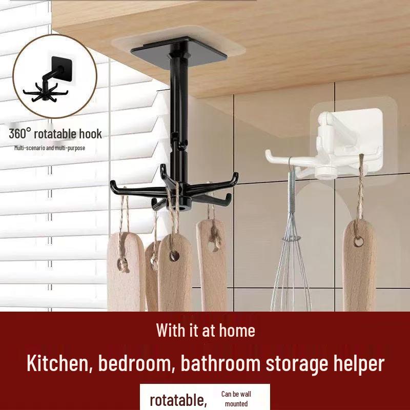 Wall-Mounted 6-Claw Rotating Hook - No-Punch Cabinet Adhesive Storage Organizer