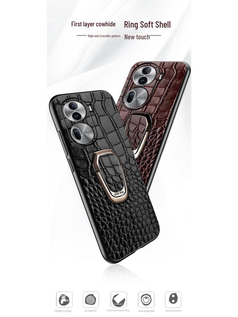 OPPO Reno11 Genuine Leather Crocodile Pattern Case with Bracket