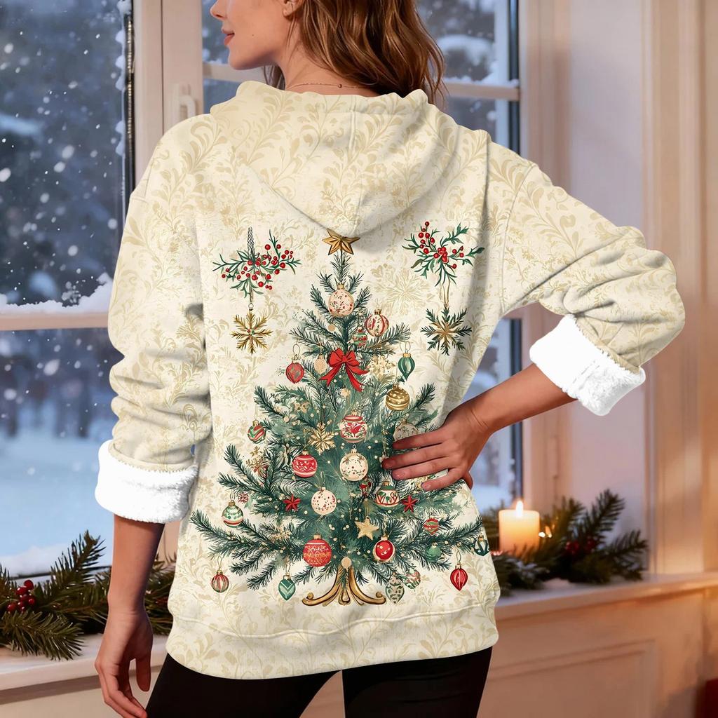 Women's Fashion Casual Long Sleeve Christmas Printed Hooded Sweatshirt