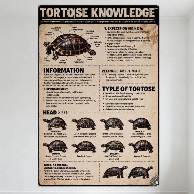 

TORToise KNOWLEDGE Tortoise Species Info Tin Sign Educational Beige Black Poster for Tortoise Care Enthusiasts Home Office Decor 20x30cm（7.8x11.8inch）