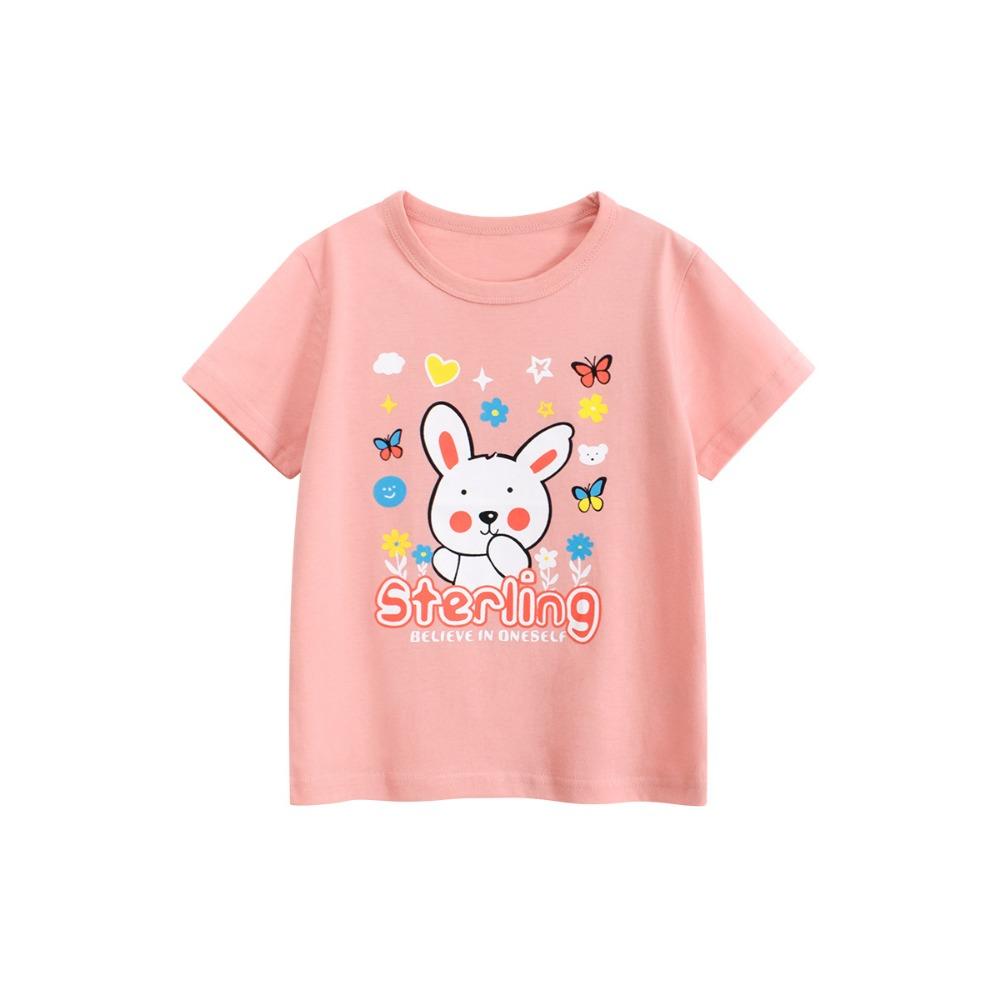 New Pink Rabbit Printed Children s Clothing Summer New Cute Korean Version Male and Female Baby Clothing 140
