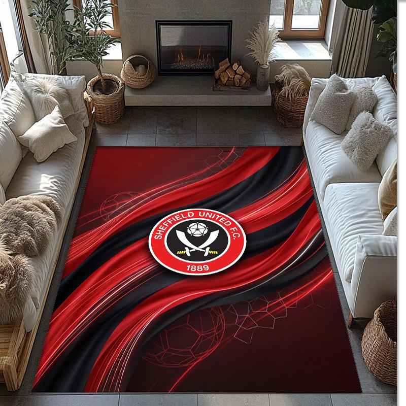 Sheffield United Football Print Crystal Velvet Rug, Comfortable Water Absorbent Non Slip Indoor Floor Carpet