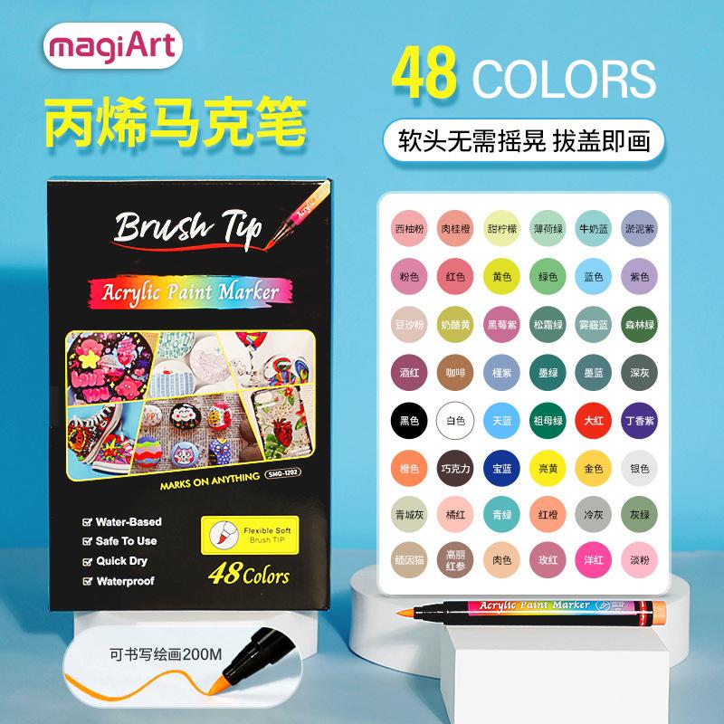 Markery Akrylowe z Końcówką Pędzelkową, Wodoodporny Zestaw Markerów Akrylowych do Dekoracji Świątecznych, Kamienia, Drewna, Szkła, DIY i Materiałów Artystycznych