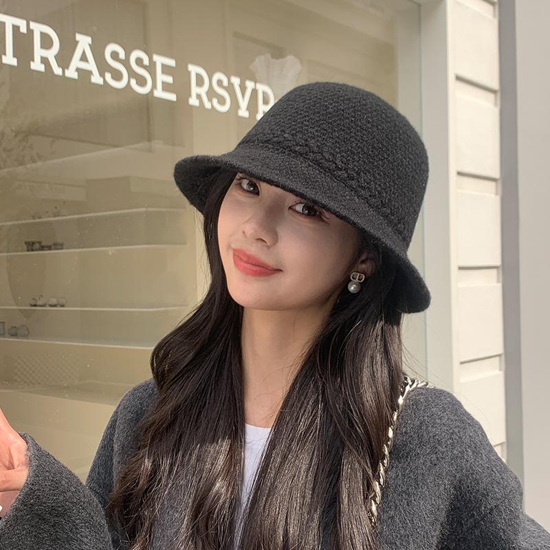

Knitted Fisherman Hat for Women Japanese Solid Color Versatile Basin Hat Wide Brim Face Showing Small Outdoor Bucket Hat M（56-58cm）