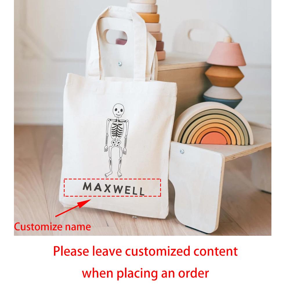 

Personalized Kids Trick or Treat Bag Childrens Name Skeleton Candy Bag Halloween Gothic Party Decoration Halloween Bucket Gift 1pcs 20x22cm