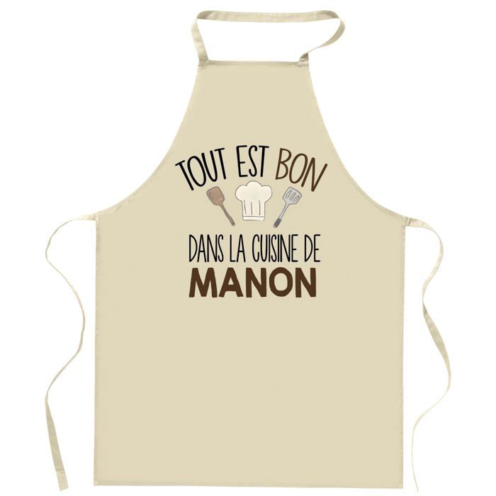 Planetee Tablier Tout est bon dans la cuisine de MANON | Cadeau original Prénom pour Cuisinière | Vêtement Blouse protection