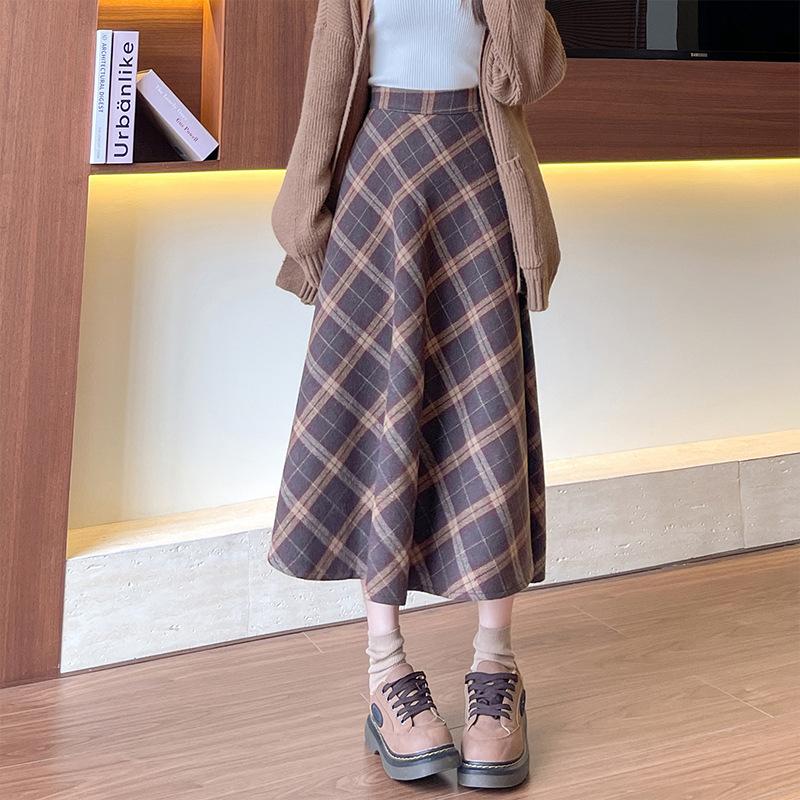 

Women s Mulard Style High Waist Pleated Midi Skirt in Retro Brown L темно-коричневого кольору