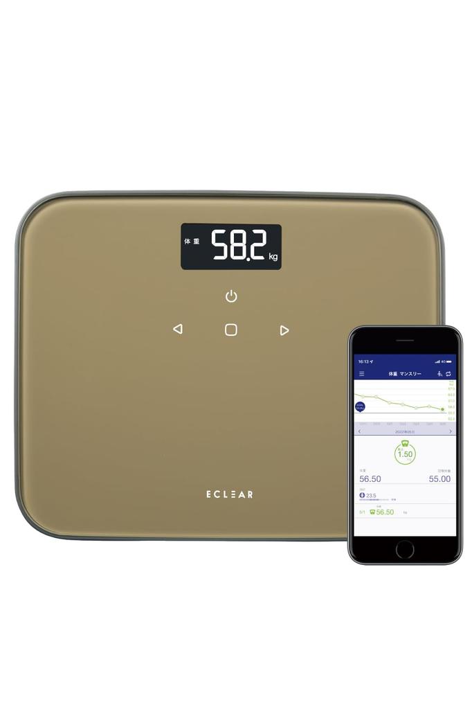 Elecom ECLEAR HCS-S02BR Compact Backlit Scale (Weight/BMI/Last Weight Difference), 100g Increments, Automatic Recognition