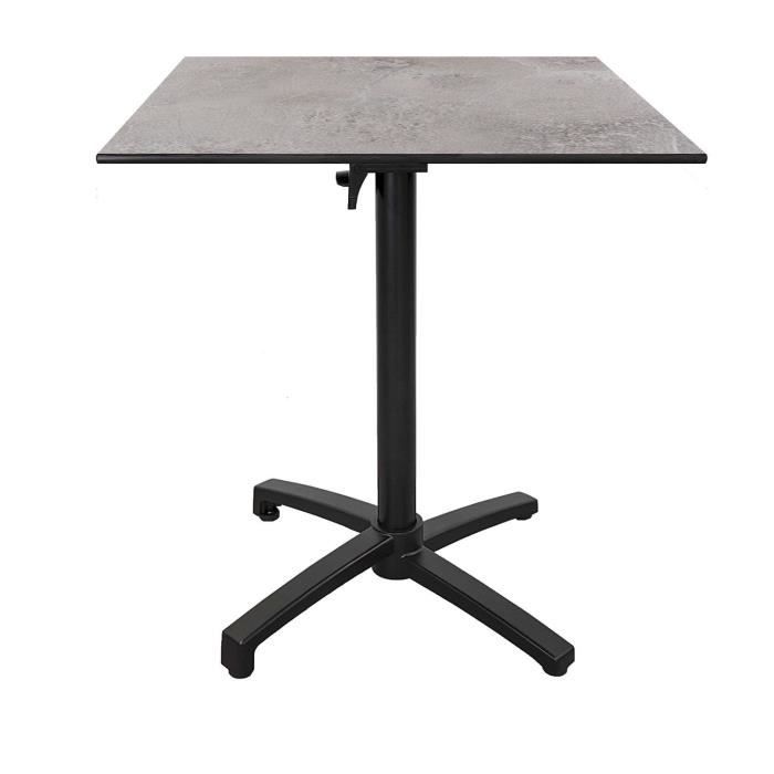 Table hauteur 90 cm, pliable pour terrasse en Compact HPL décor gris pierre 70 x 70