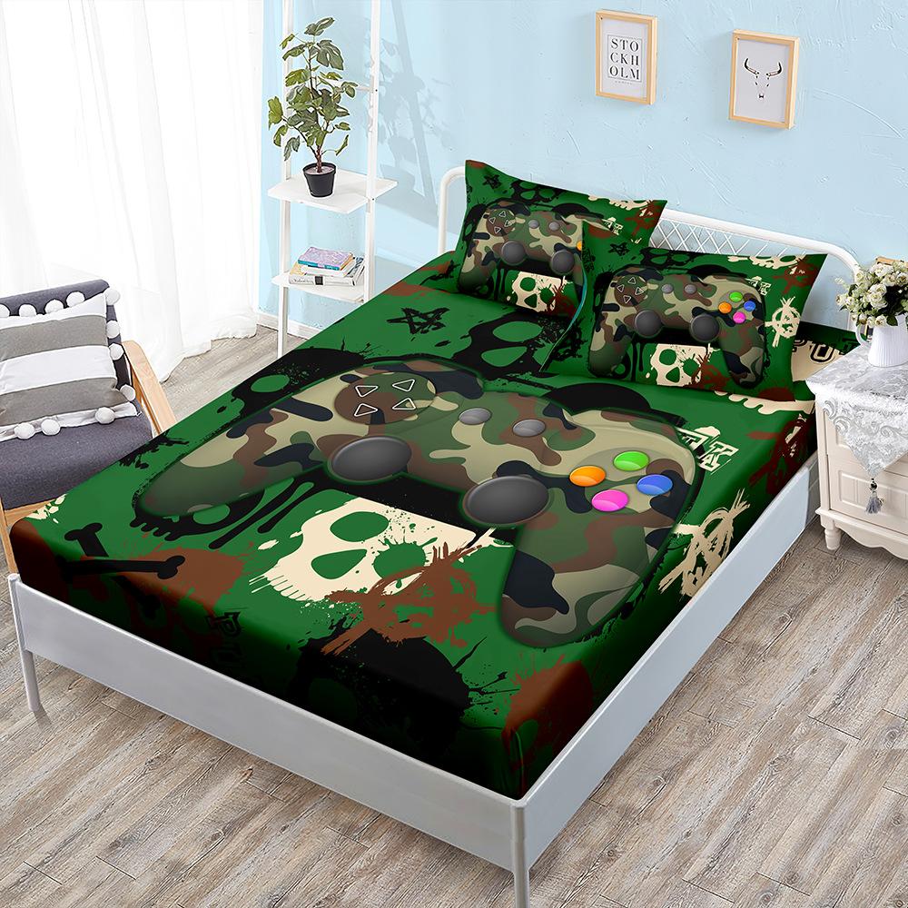

E-Sports Gamepad Kit, Bed Hat Three-Piece Set, Bed Cover, Pillowcase, Mattress Protective Cover. Sheet 100*190*40cm*1 Pillowcase 51*75cm*1