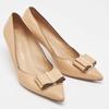 Salvatore Ferragamo Beige Leather Double Bow Pumps Beige