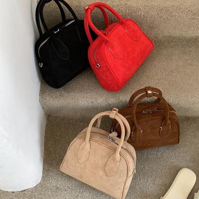 New Portable Bowling Bag Hand Carry Suede Bag Simple Versatile Single Shoulder Messenger Bag Women