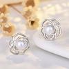 6mm White Pearl Stud Earrings for Girl  Silver Needle Earring Rose Flower Pearl for Women Earring  Wholesale
