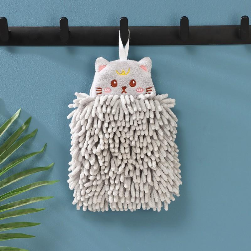 Super Absorbent Microfiber Hand Towel With Hook Loop Soft Cute Cartoon Design Kitchen Bathroom