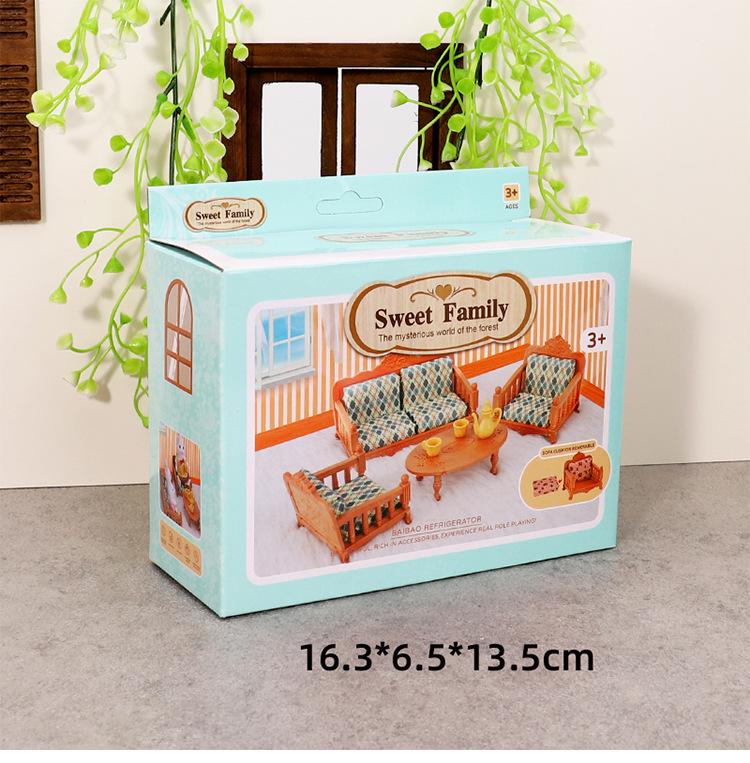 Miniature Retro Dollhouse Sofa & Coffee Table Toy Set for Kids