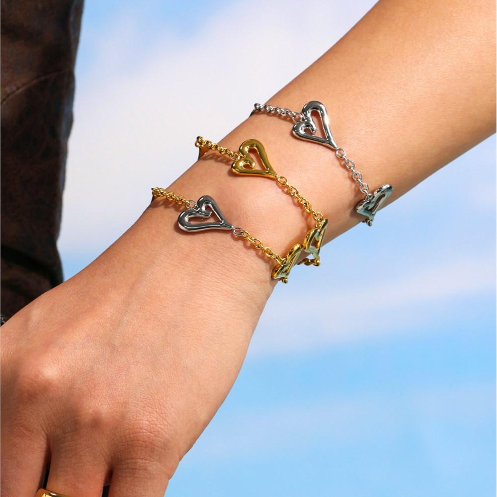 Multi Heart Necklace Bracelets In Stainless Steel 18k Gold Plated Non Tarnish Chain Necklaces Matching Bracelet For Women