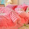 Premium Winter Rabbit Fur Plush Four-Piece Set: Thickened Coral Fleece & Milk Velvet Duvet Cover with Faux Fur Three-Piece Bed Sheet Set.
