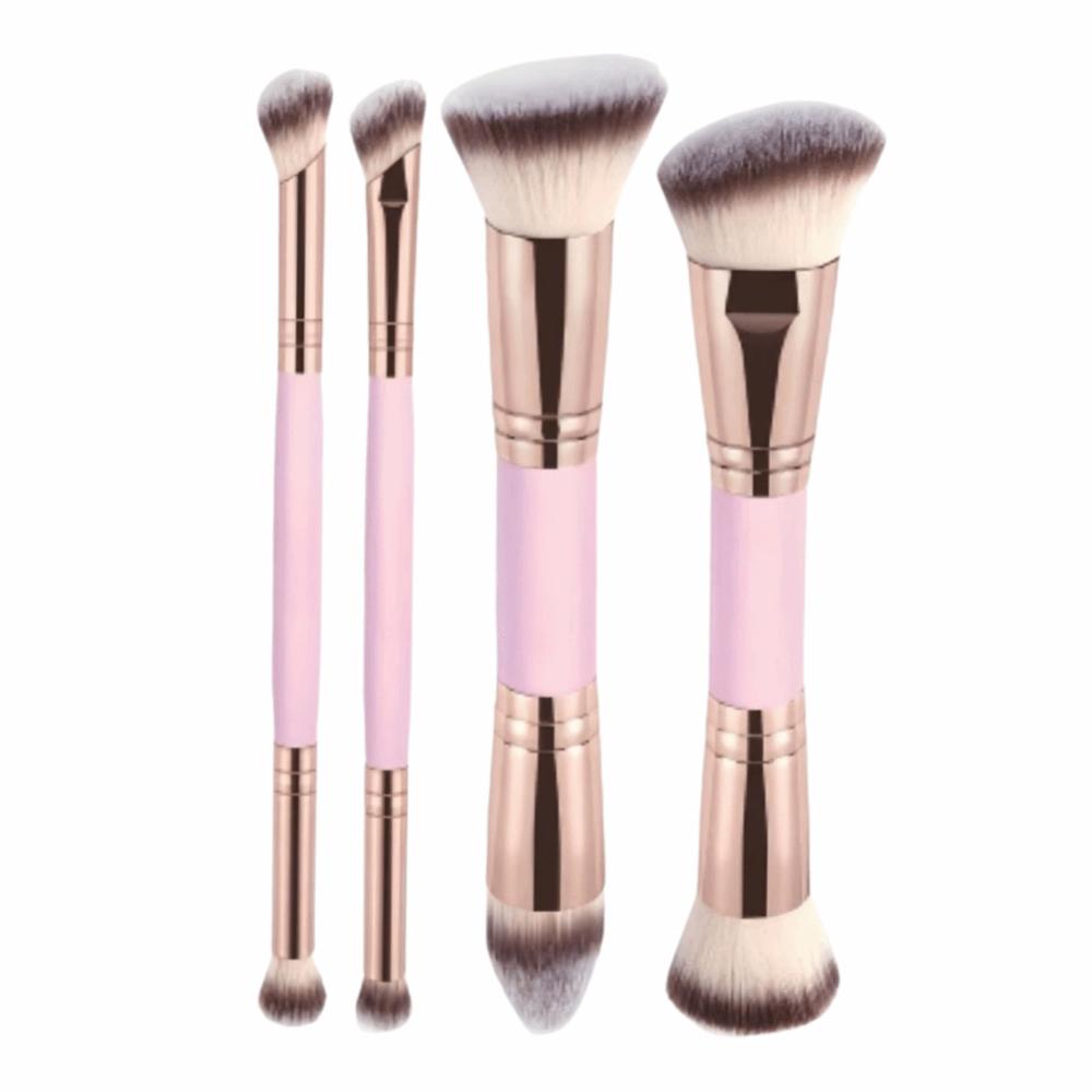 2/4/5Pcs Flat Top Dual-ended Makeup Brushes Soft Bristle Foundation Brush Set Beginner Makeup 4Pcs Pink
