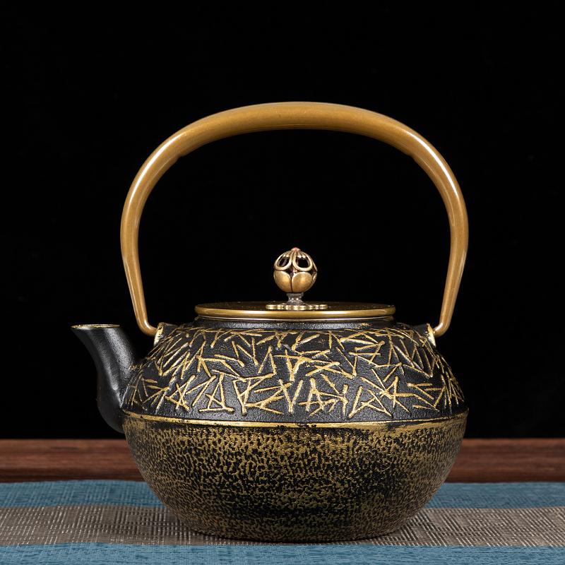 Cast Iron Boiling Teapot for Tea Brewing, Traditional Heating Water Kettle, Charcoal Stove Compatible, Rustic Black