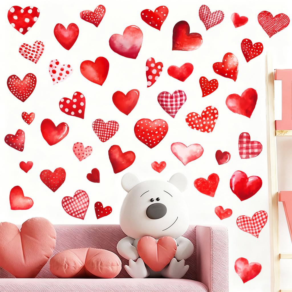 Valentine Checkered Hearts PVC Wall Sticker Self-Adhesive Removable for Home Decor