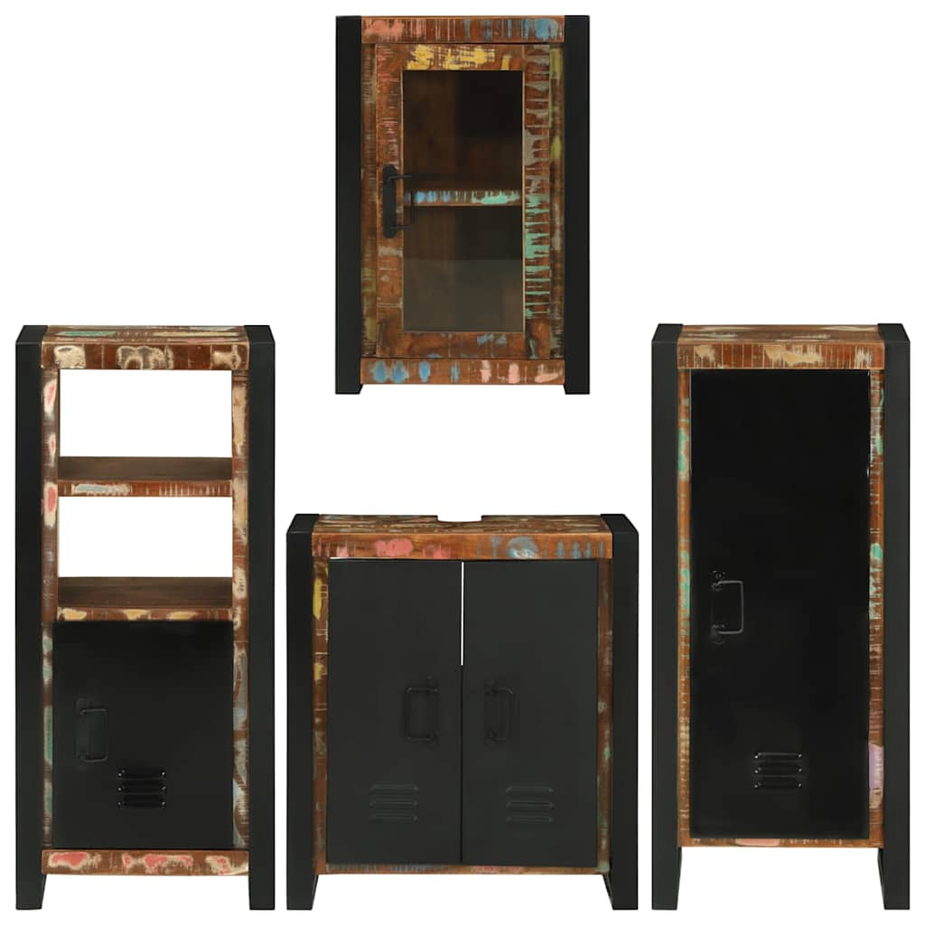 Bathroom Furniture Set with Shelf 4 pcs Multicolored Solid Reclaimed Wood