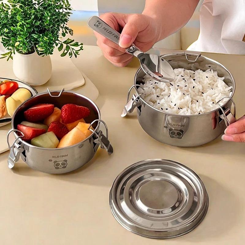 1 Piece Portable Round Lunch Box with Lid 304 Stainless Steel Food Storage Container Leak-proof Bento Box For Camping Picnic
