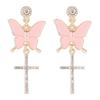 Sparkling Butterfly Drop Earrings with Tassels and Rhinestones