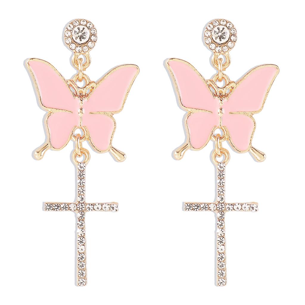 Sparkling Butterfly Drop Earrings with Tassels and Rhinestones