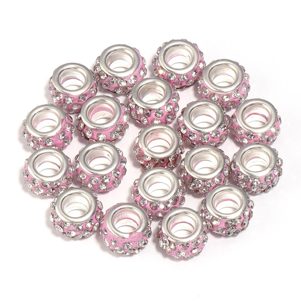 20pcs 11mm Rhinestone Polymer Clay Beads Round Big Hole Loose Spacer Beads For DIY Jewelry Making Bracelets Necklace Accessories