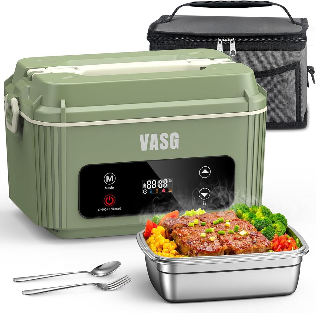 Cordless Heated Lunch Box 1.2L, 12000mAh Electric Food Warmer with Timer & LCD Display for Office, Car, Outdoor Use