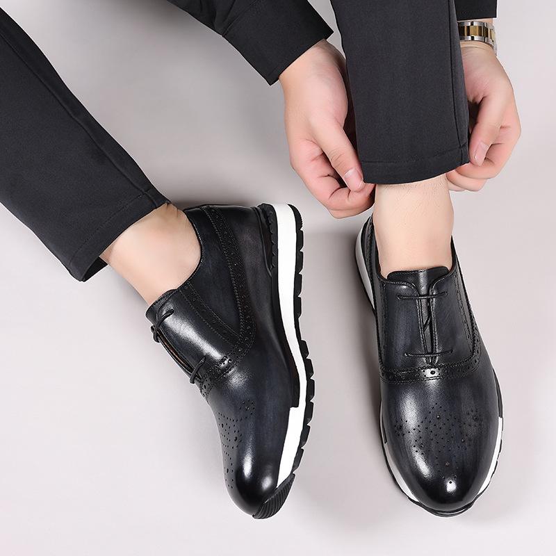 Fashion High Grade Men Genuine Leather Casual Dialy Sneakers British Design Cow Leather Men Comfortable Brogues Leisure Shoes Men
