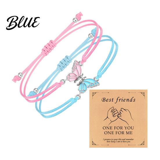 Durable Wax Cord Bracelet 2Pcs/Set Couple Adjustable Rope Butterflies Pendant