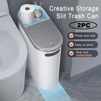 2PC 10L Bathroom Trash Can Press Type Garbage with Lid Trash Bin for Kitchen Bedroom Living Room Toilet Bucket Waste Trash Can