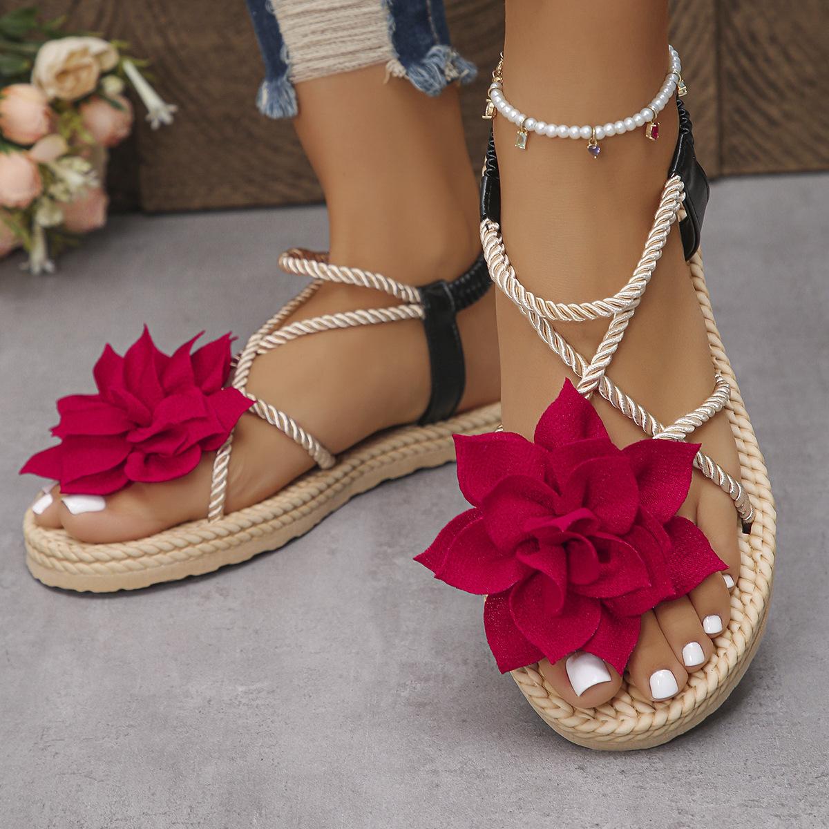 

Flower sandals women s outer wear ins summer new versatile flat toe drag beach sandals 43