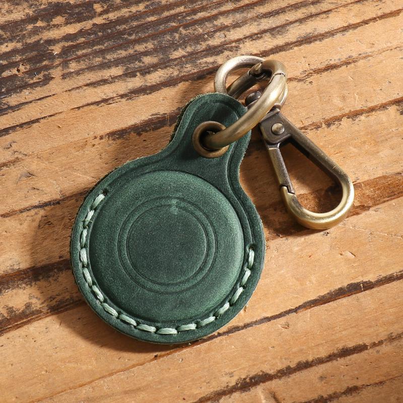 For Airtag Leather Protective Case Keychain Vintage Pets Tracker Case Anti-Loss Locator Holder Access Card Holder