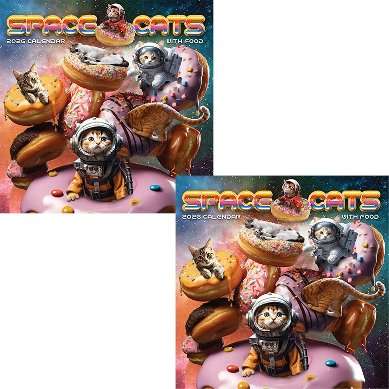 2026 Space Cats Wall Calendar - Funny Cat Themed Gifts For Cat Lovers Spiralbound Book for Home Office Living Room Wall Decor