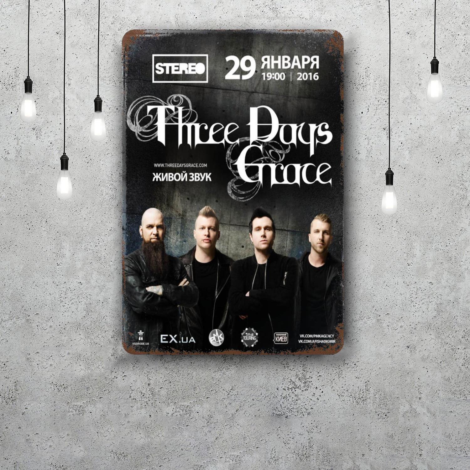 

three days grace band Decor Poster Vintage Tin Sign Metal Sign Decorative Plaque for Pub Bar Man Cave Club Wall Decoration 20x30cm（7.8x11.8inch）
