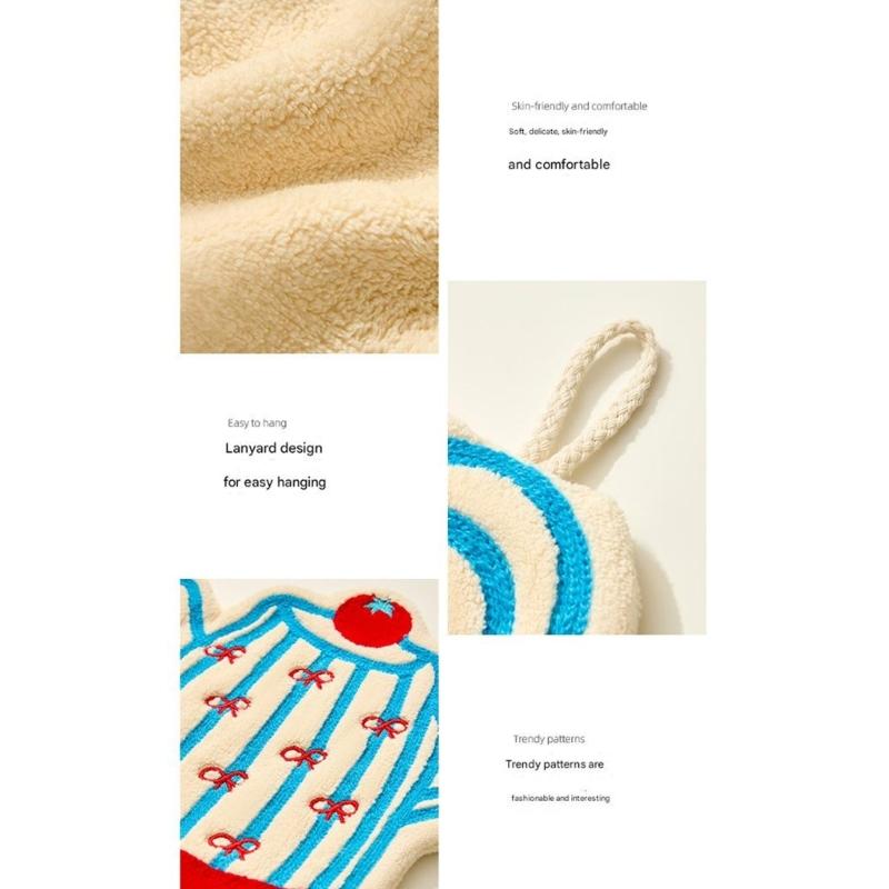 Cartoon Kettle Design Hand Towel Fast Drying Soft Plush Fabric Super Absorbent Hanging Towel for Kitchen Bathroom Use