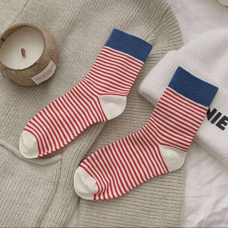 Dui Dui Socks Women's Mid-calf Striped Socks Trendy, Sporty, Color-blocking, Versatile and Casual Socks