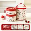 Stainless Steel Cherry Print Lunch Box Set with Insulated Bag & Tableware for School Office Picnic